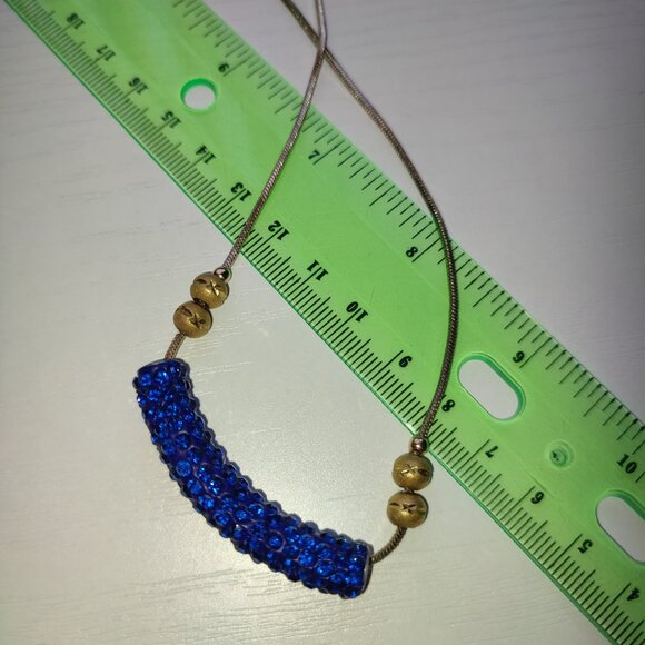 Blue Rhinestones Statement Necklace Vintage Gold Silver Academia - Picture 7 of 7